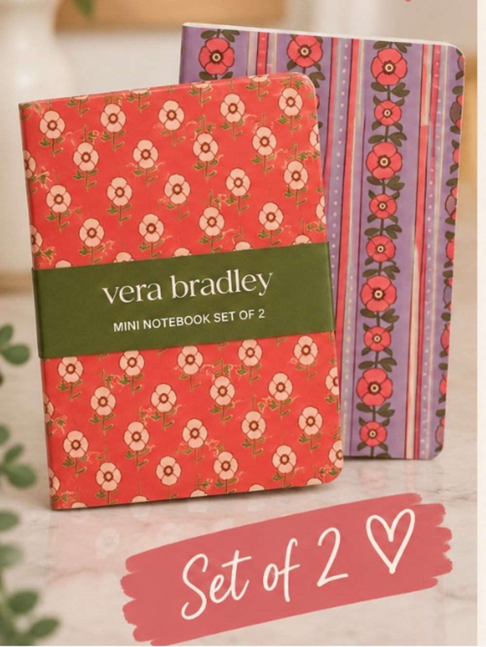 Vera Bradley Coral Floral Mini Notebook Set of 2